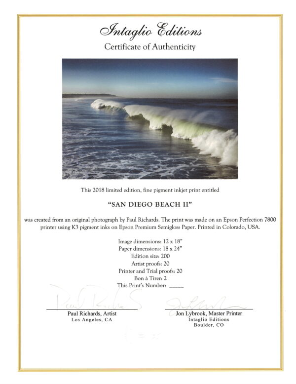 San Diego Beach II by Paul Richards - Certificate of Authenticity