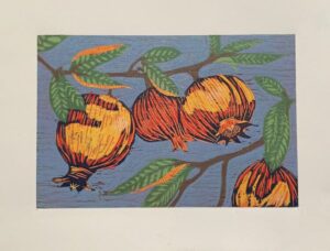Amanda Tomlin Linocut Pomegranates