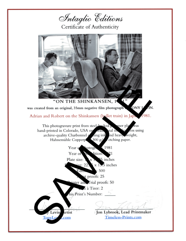 King Crimson - On the Shinkansen 1981 - Certificate of Authenticity