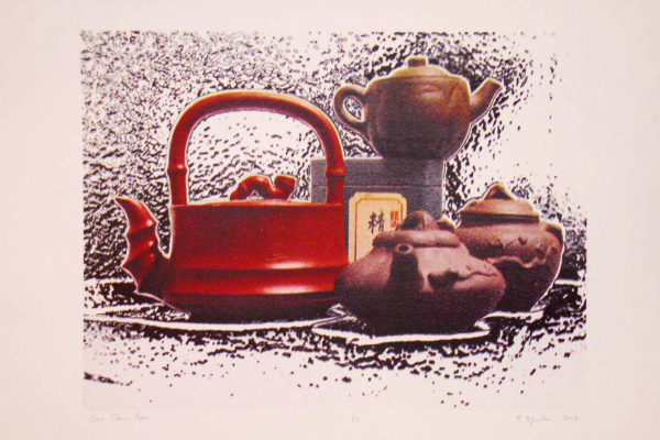 Tea 4 Three - signed, 4 color Lithograph by Bonnie Lybrook