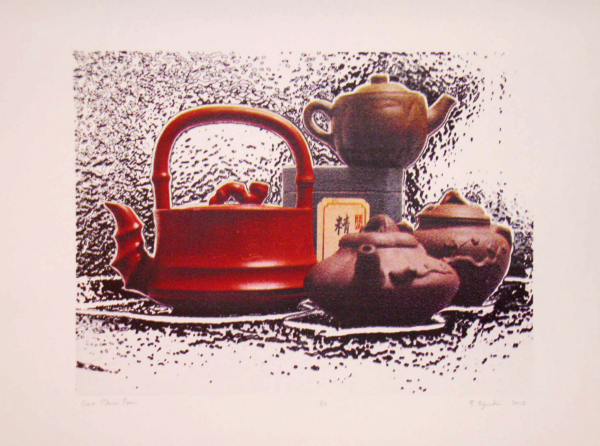 Tea 4 Three - signed, 4 color Lithograph by Bonnie Lybrook