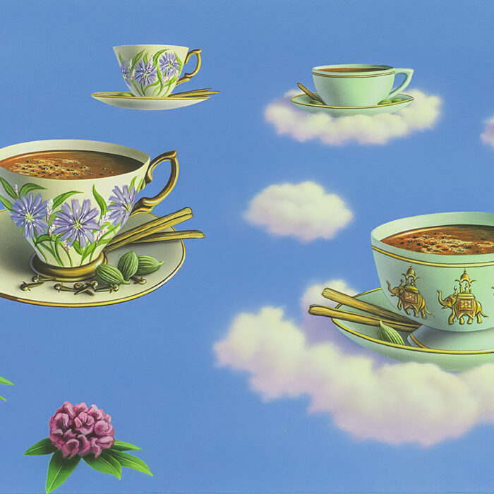 Original Celestial Seasoning painting “Tea Cups / Flowers” by artist Jerry LoFaro