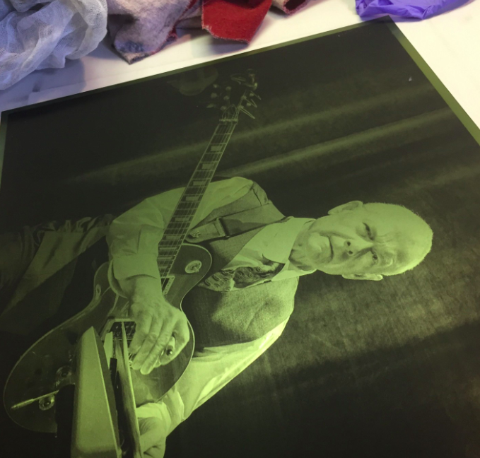 “Robert Fripp, Krakow 2018” – cancelled, steel-backed, polymer printing plate (unsigned)