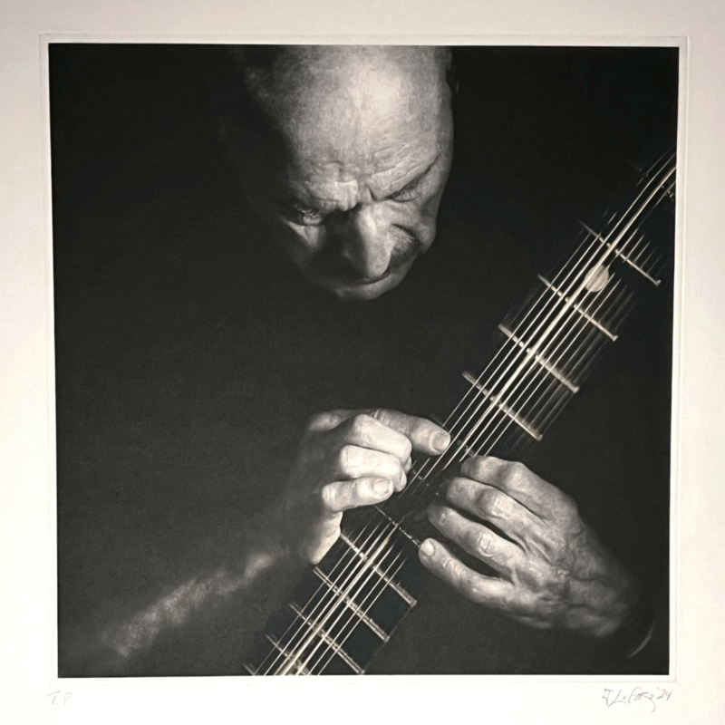 Tony-Levin-with_Chapman-Stick-by-Jerry-LoFaro-Carbon Black Tony Levin with Chapman Stick by Jerry LoFaro - Available as a large, premium photogravure, or a medium-sized inkjet print.