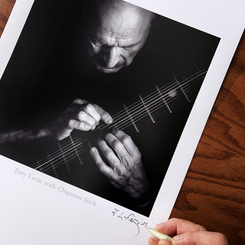 Tony Levin with Chapman Stick - Signed by Jerry LoFaro "Tony Levin with Chapman Stick" - polymer photogravure print by Jerry LoFaro